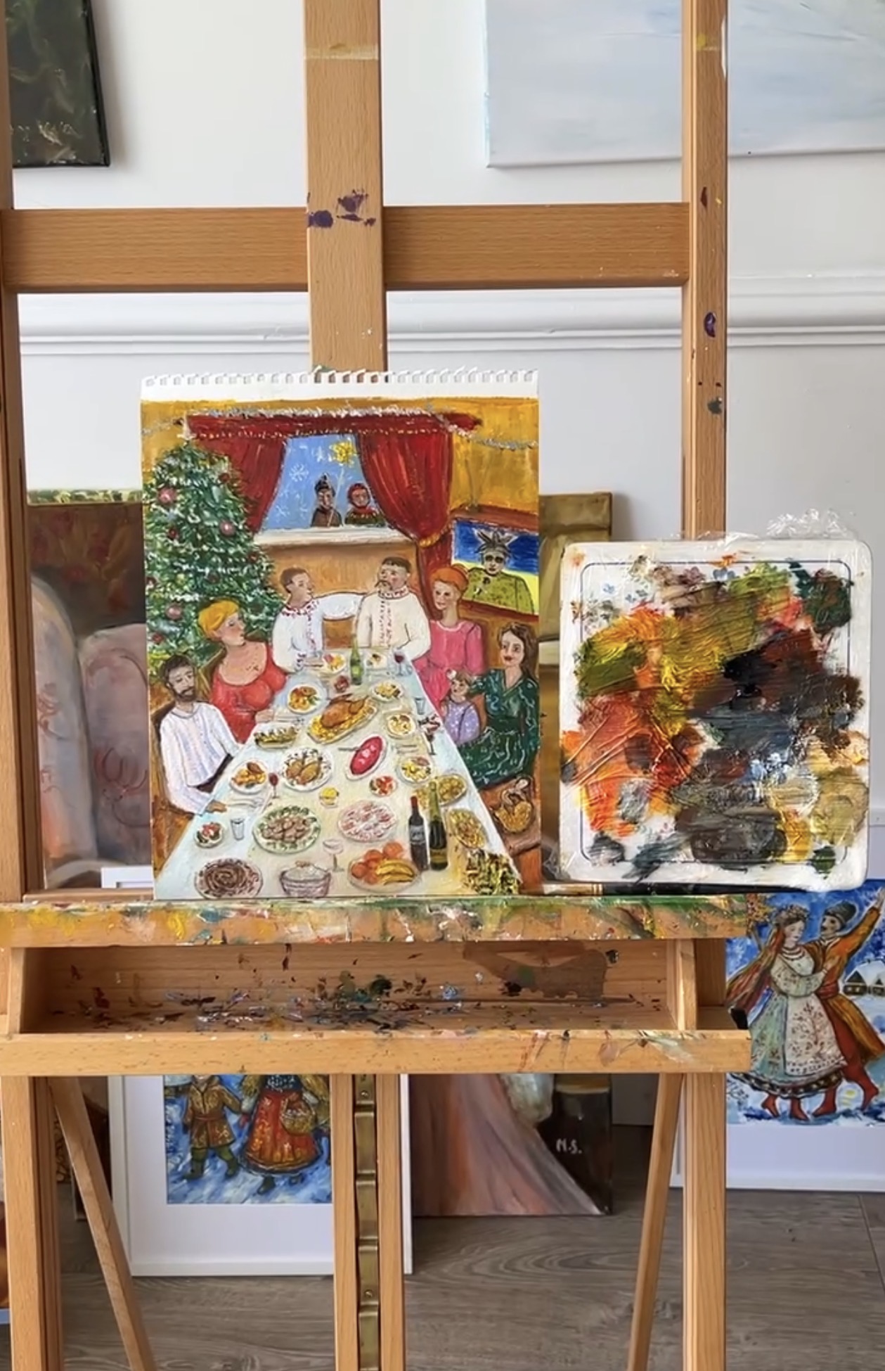 Millennium in Ukrainian Style on the artist's easel during the painting process